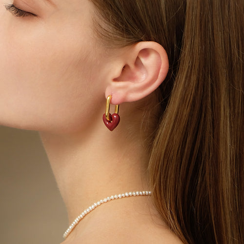 Retro niche art handmade heart red peach heart earrings earrings temperament women