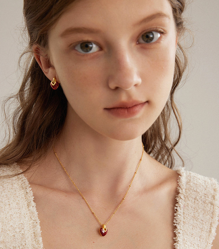 EVESENSE Original Confession Series Red Enamel Love Necklace Premium French Simple New Clavicle Chain