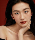 EVESENSE Monica series red agate double ball earrings autumn and winter luxury sense of luxury retro two-wearing light luxury earrings
