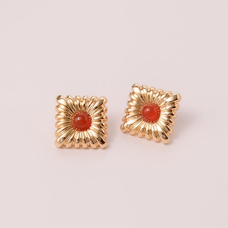 Holiday vintage diamond red agate earrings