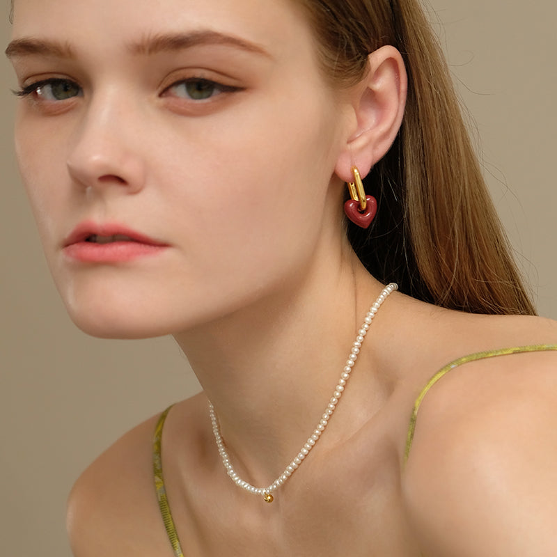 Retro niche art handmade heart red peach heart earrings earrings temperament women