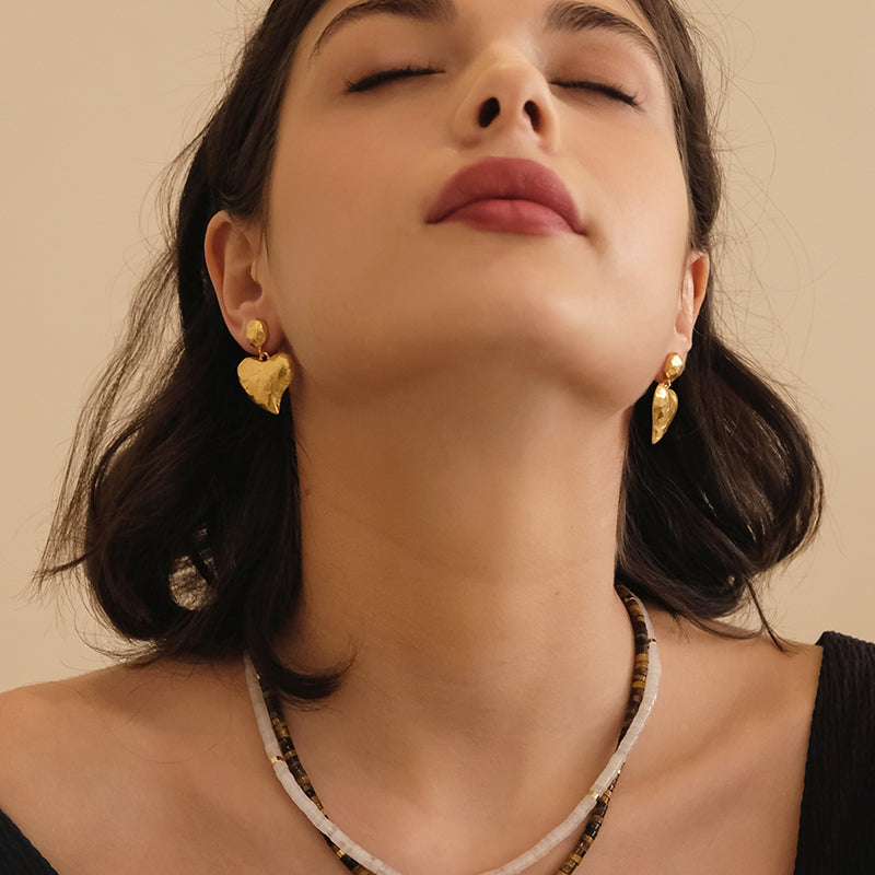 PANDANA retro European and American bloggers fashionable irregular matte texture heart-shaped matte double love earrings