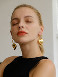 Fashionable and high-end personality big love hollow earrings three-dimensional peach heart delicate high-fidelity real gold electroplated earrings