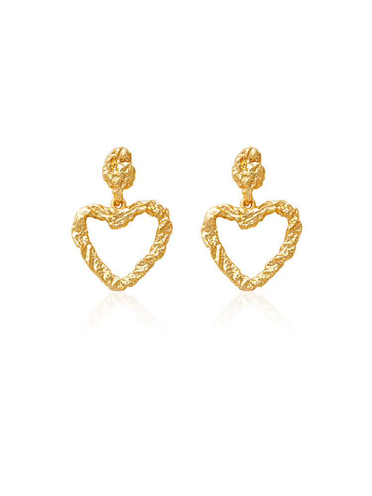 EVESENSE retro texture love earrings pre-loved high-end gold niche design ins heart-shaped earrings for women