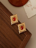Holiday vintage diamond red agate earrings