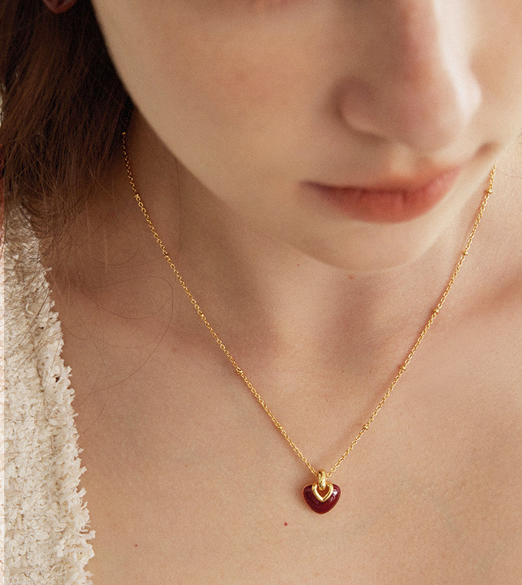 EVESENSE Original Confession Series Red Enamel Love Necklace Premium French Simple New Clavicle Chain