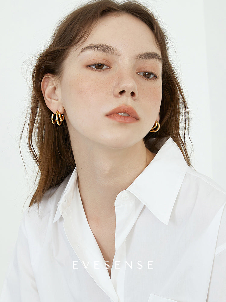 EVESENSE French high-end sense staggered circle metal earrings, European and American gold simple cold wind silver needle earrings
