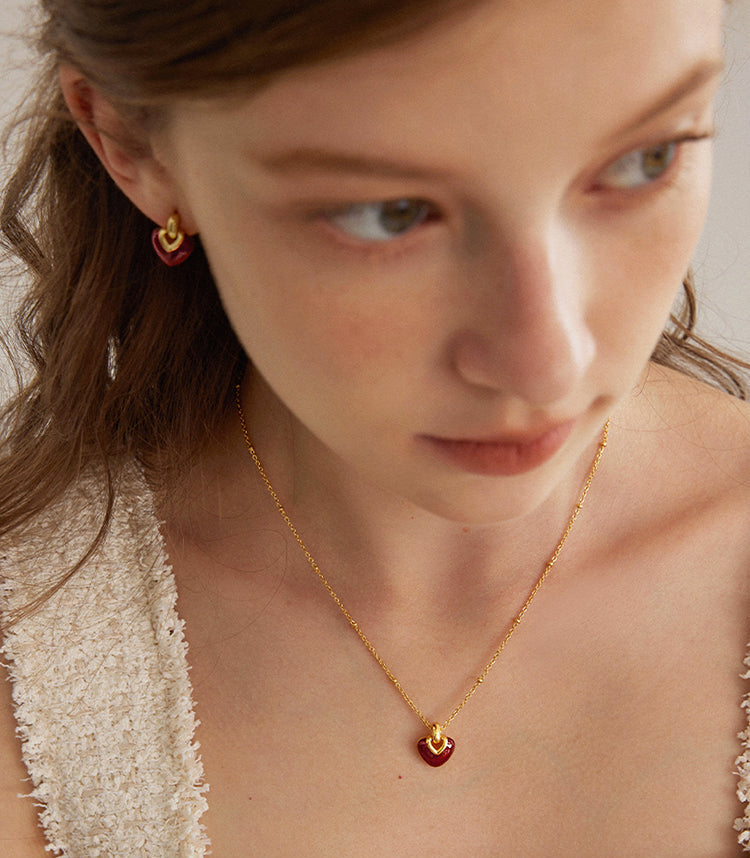 EVESENSE Original Confession Series Red Enamel Love Necklace Premium French Simple New Clavicle Chain